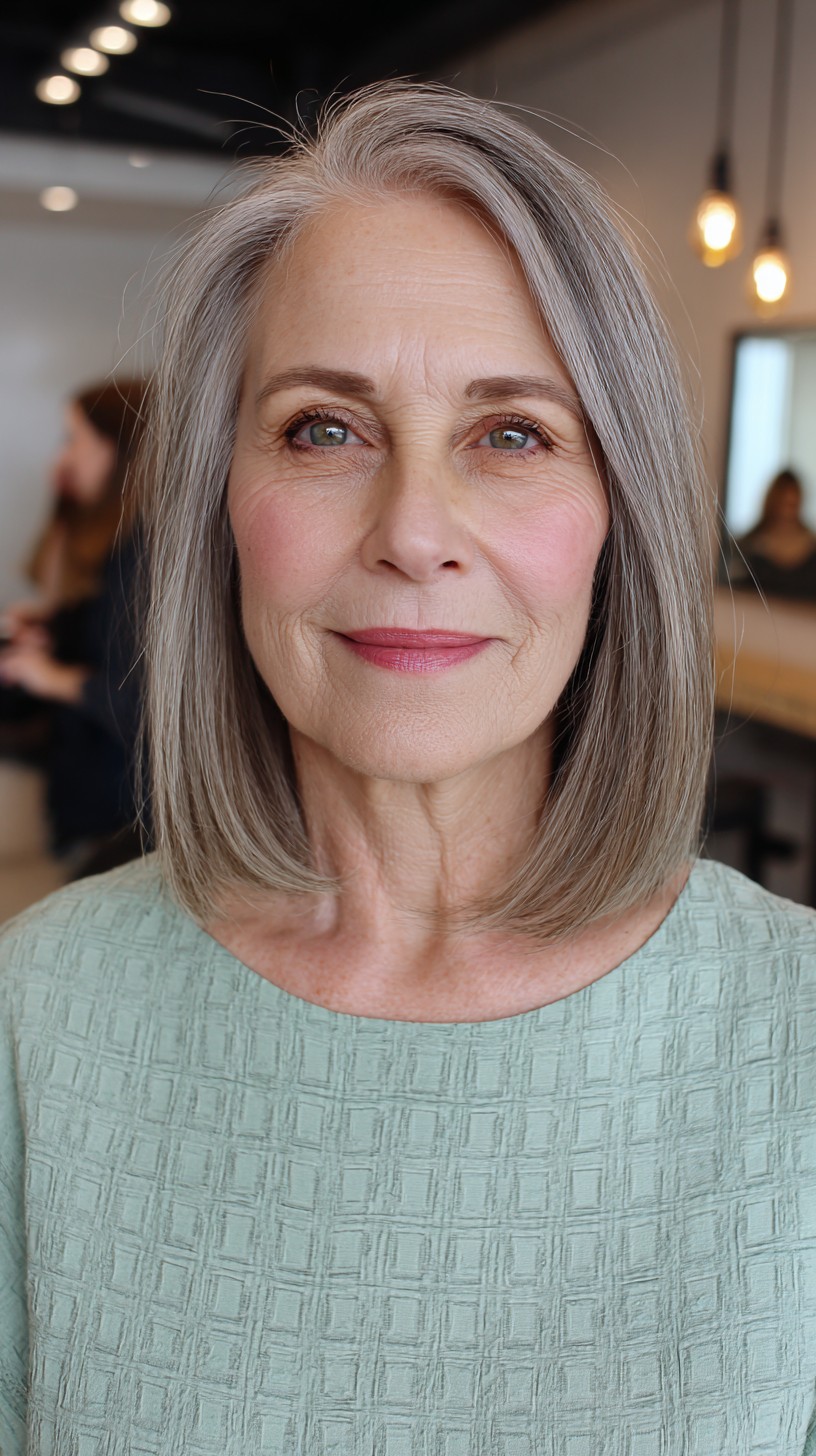 Sleek Silver Straight Cut with Textured Ends