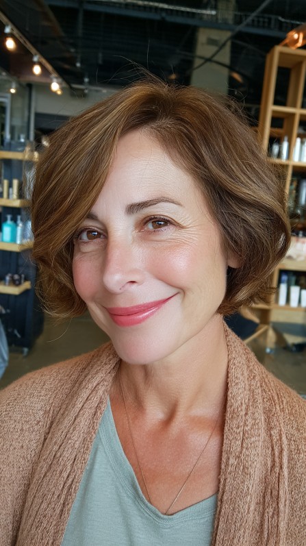 Soft Caramel Layered Bob with Gentle Waves