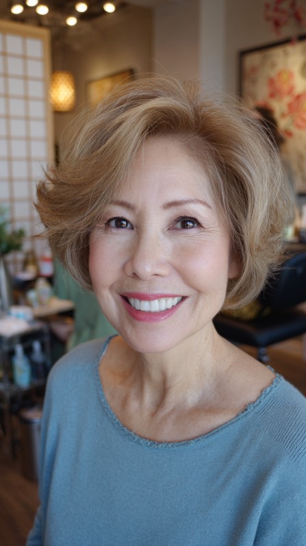 Softly Tousled Caramel Bob with Natural Highlights