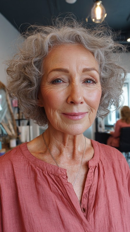 Softly Tousled Silver Curls with Natural Volume