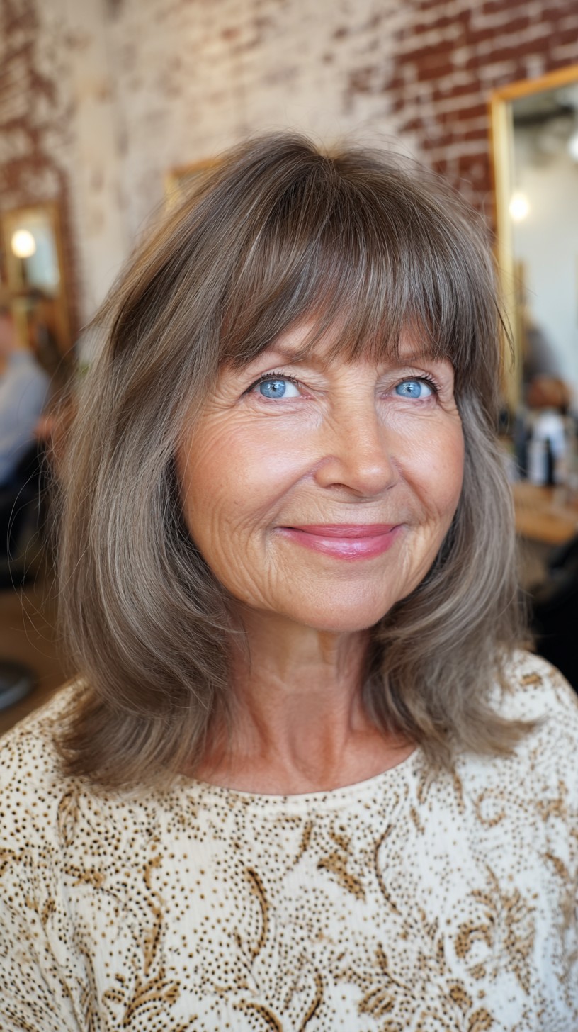 Subtle Silver Layers with Bangs for Volume