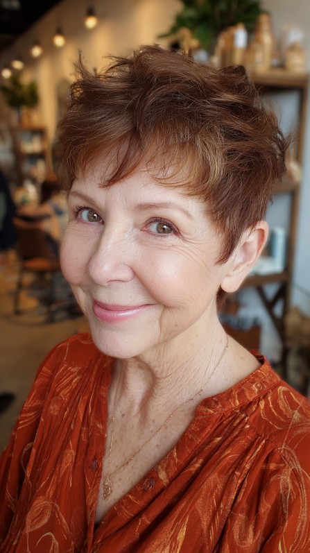 Textured Auburn Pixie with Soft Flares
