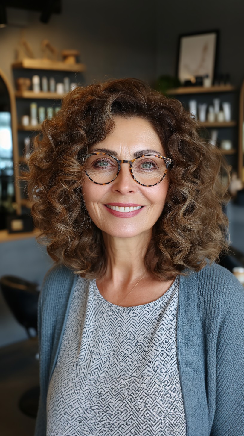 Textured Chestnut Curls with Subtle Highlights