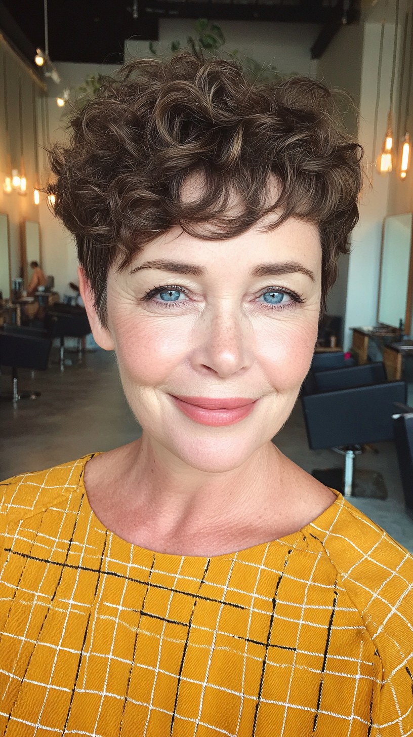 Textured Chocolate Curly Pixie Cut