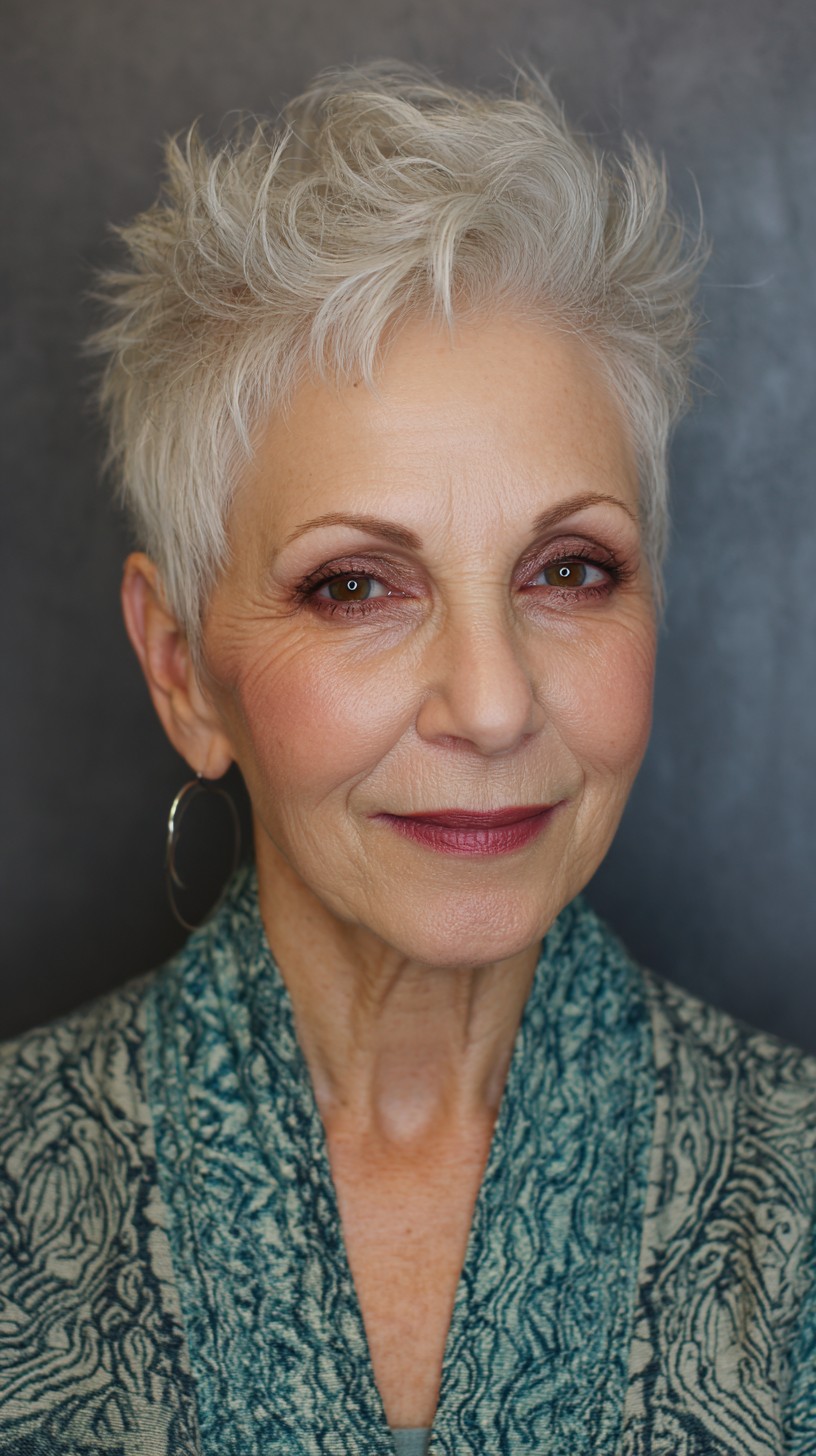 Textured Silver Coif with Defined Peaks