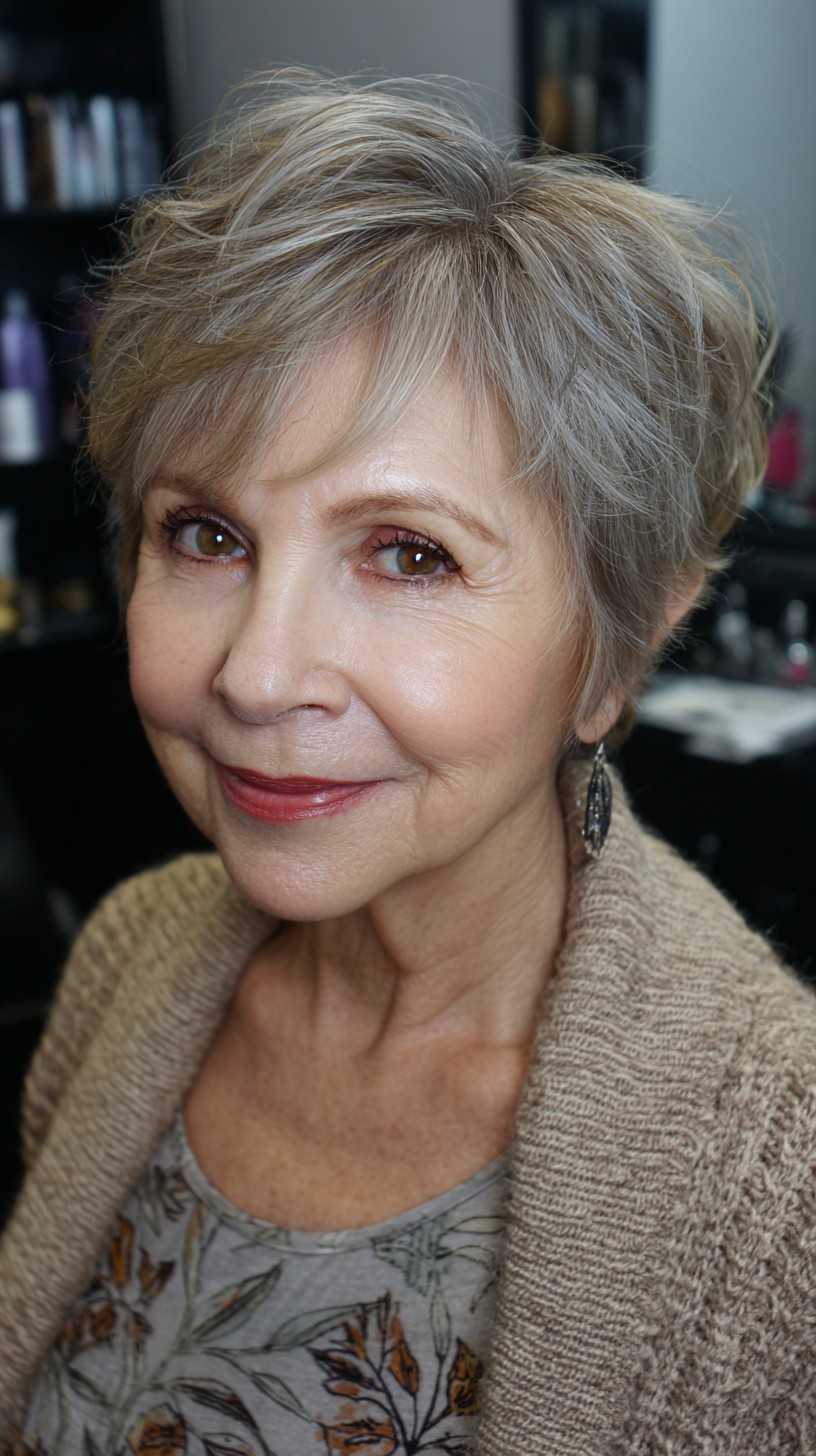 Textured Silver Layered Bob with Soft Highlights