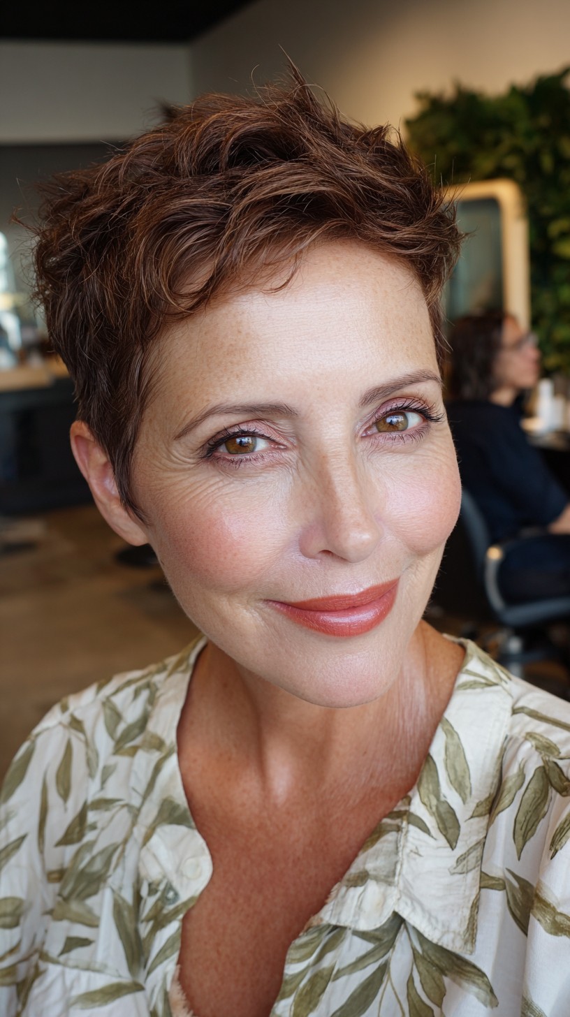 Vibrant Auburn Textured Crop with Swept Bangs