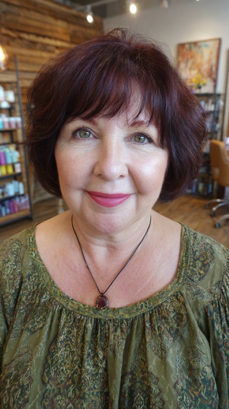 Vibrant Burgundy Rounded Bob with Soft Voluminous Layers