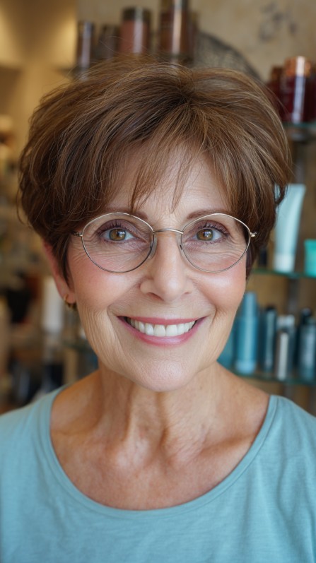 Voluminous Soft Brunette Pixie with Natural Highlights