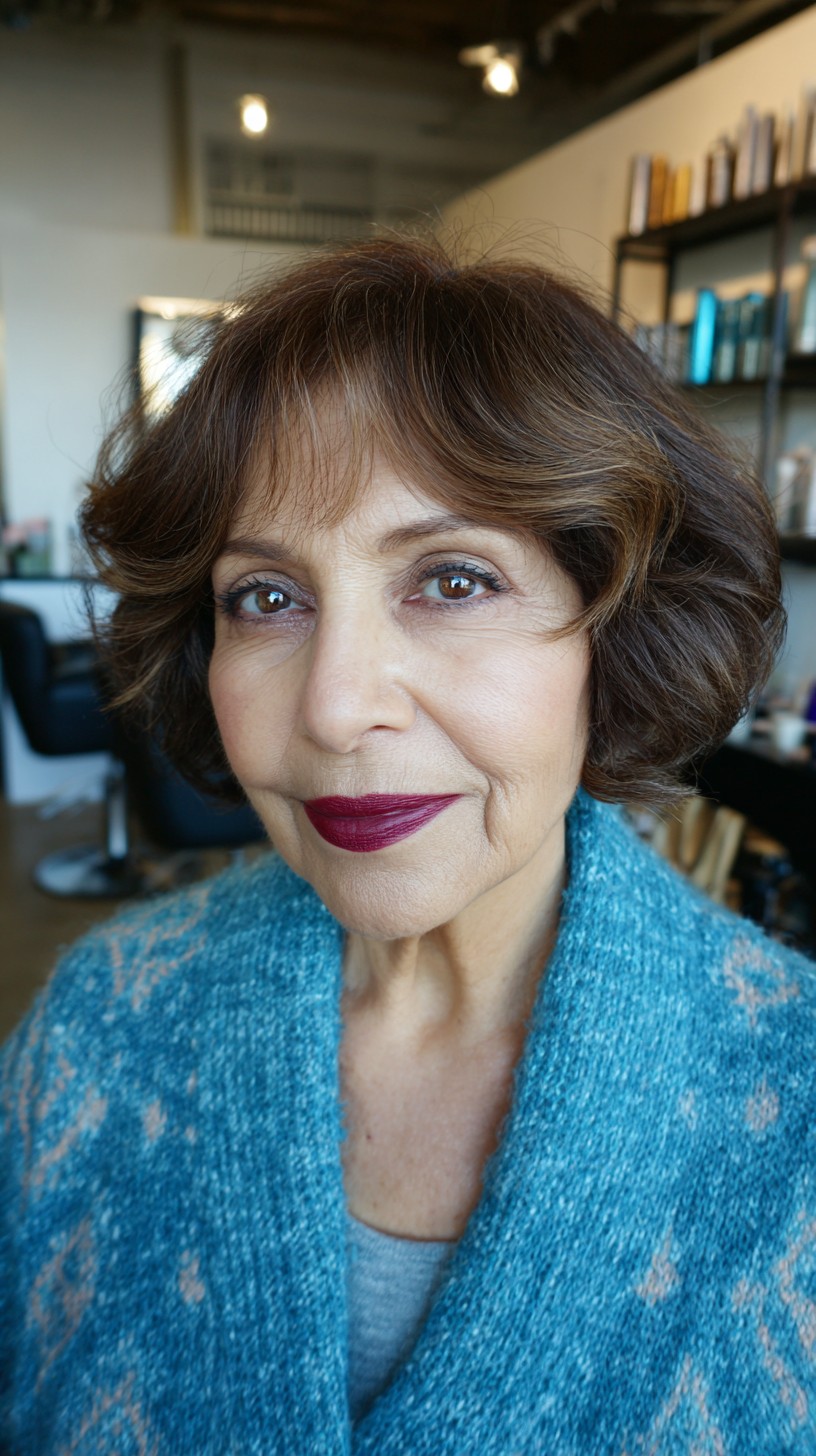 Warm Chestnut Curved Bob with Soft Waves