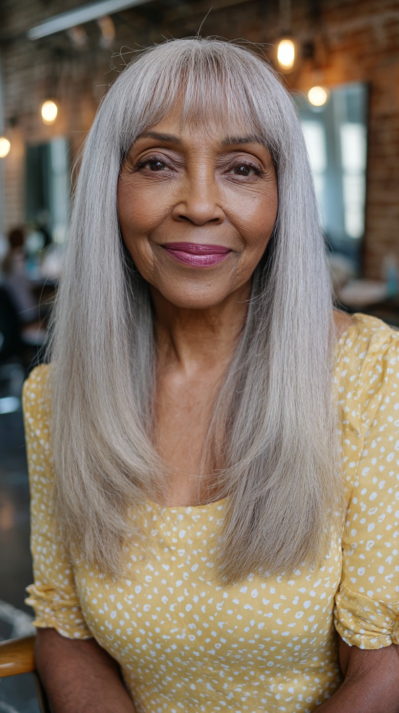 Sleek Silver Layered Cut for Mature Hair