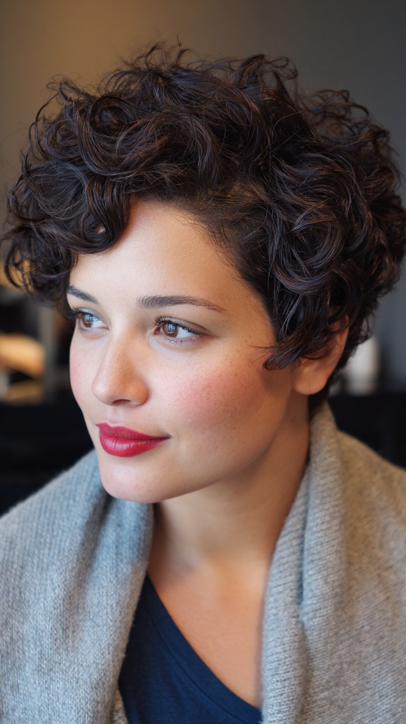 Bouncy Espresso Curls with Tapered Nape