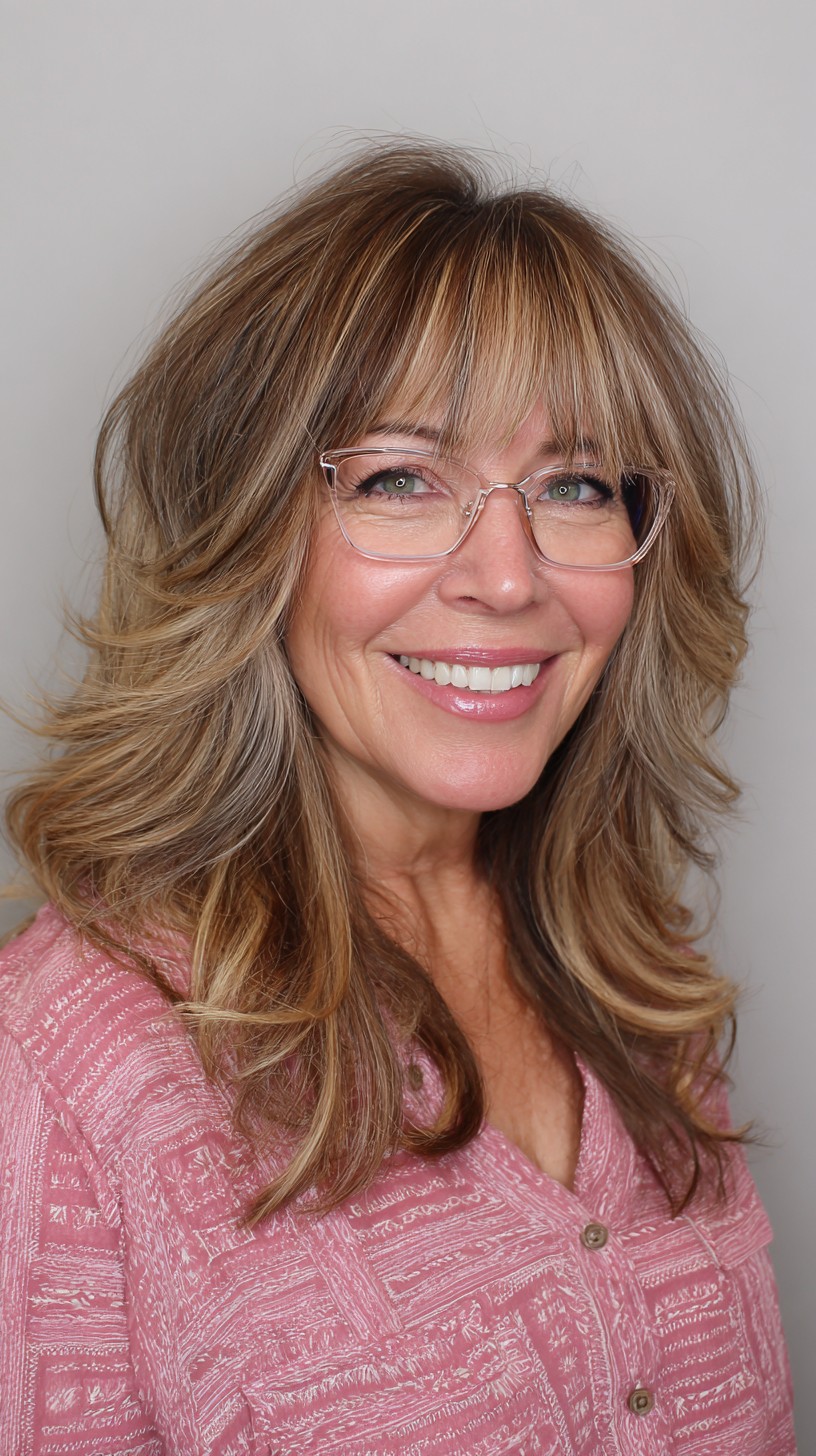 Breezy Caramel Tousled Layers with Delicate Bangs