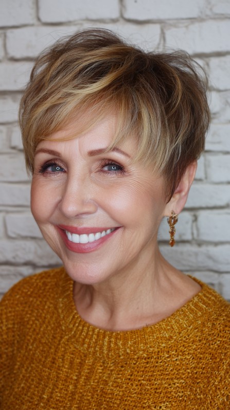 Bright Contrast Pixie with Swept Bangs