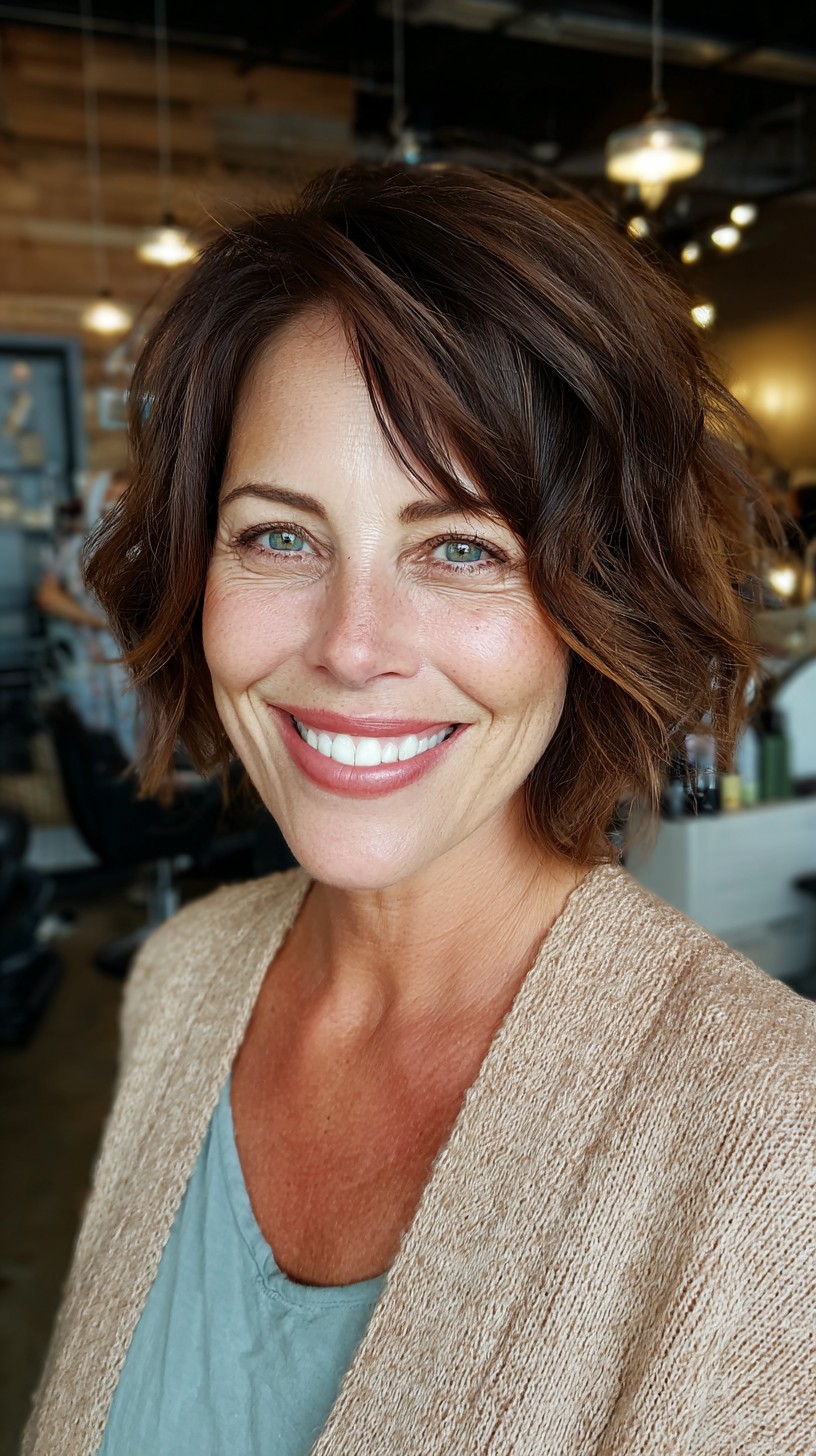 Brunette Textured Waves with Natural Highlights