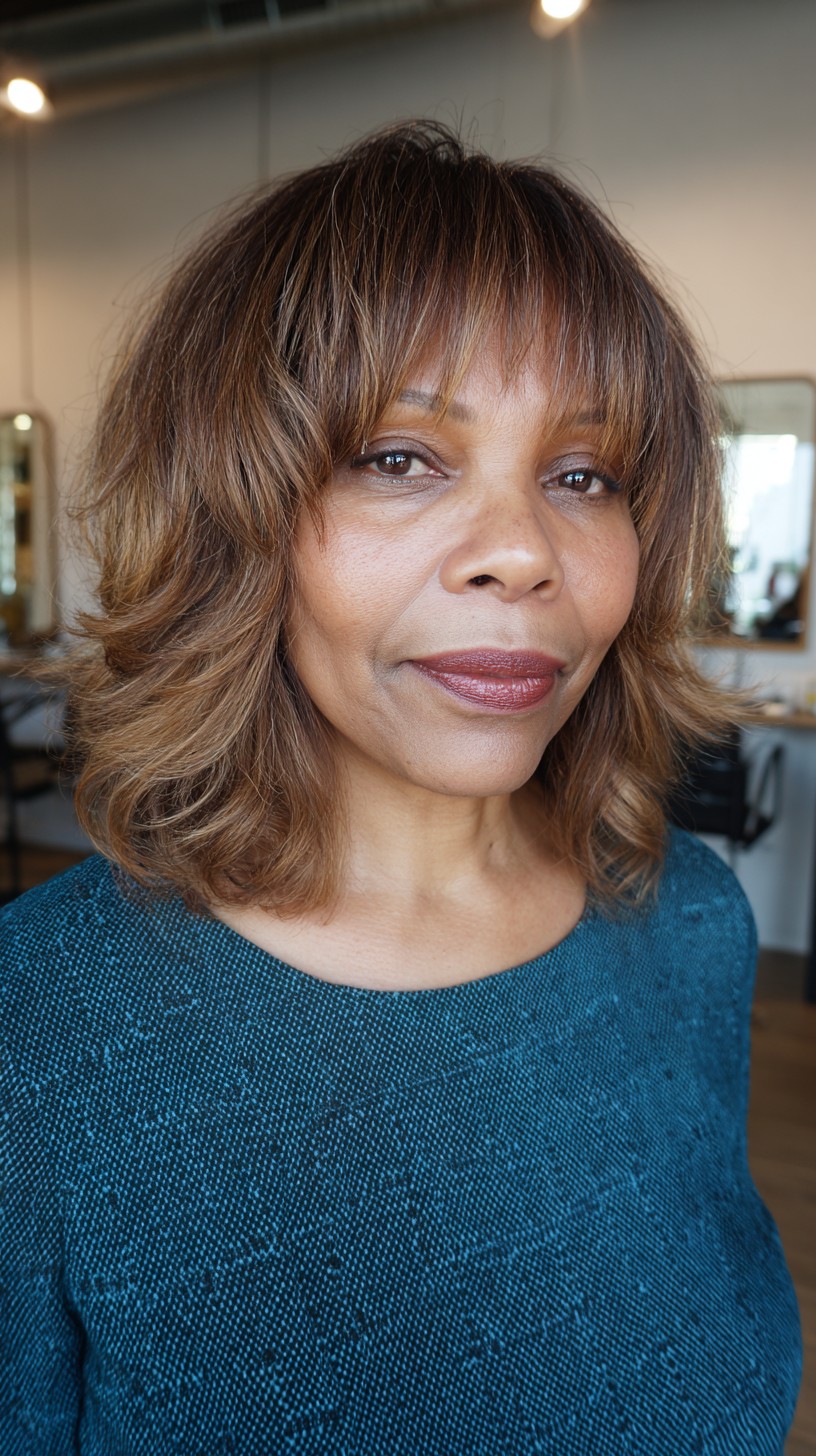 Charming Caramel Layered Bob with Soft Highlights