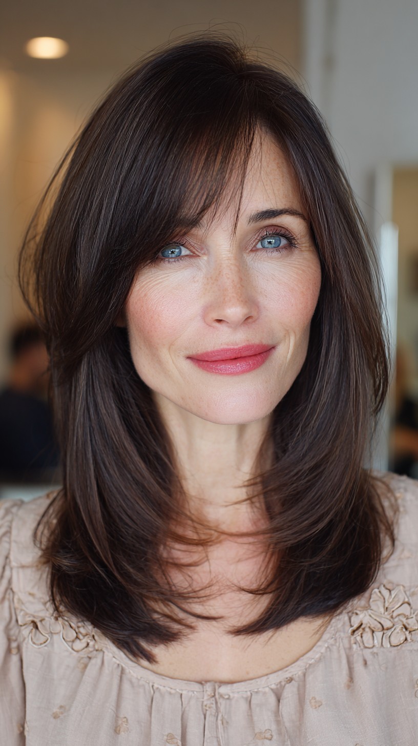 Chic Brunette Cascade with Subtle Layers
