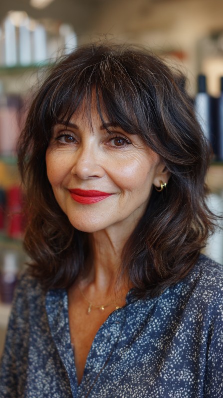 Chic Chestnut Bob with Wispy Bangs