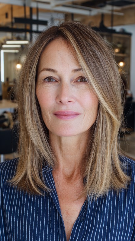 Chic Straight Lob with Natural Balayage