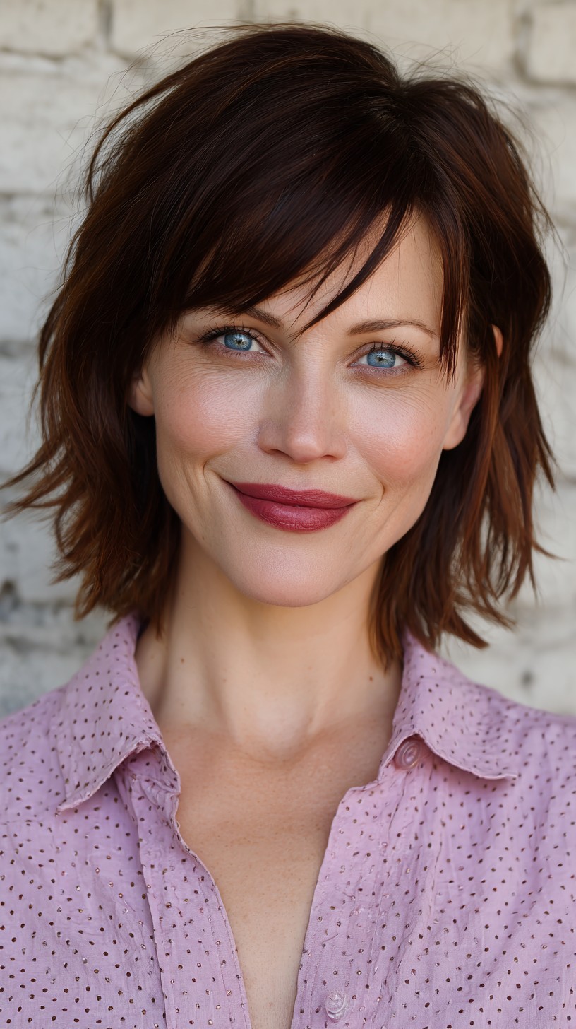 Chic Tousled Bob with Auburn Highlights