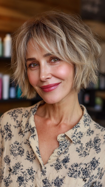 Choppy Textured Bob with Soft Ash Undertones