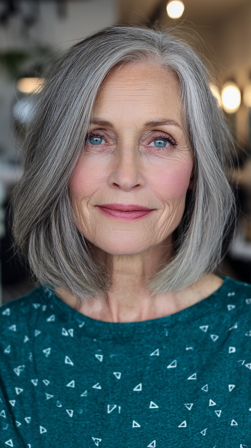 Classic Salt-and-Pepper Bob with Subtle Layering