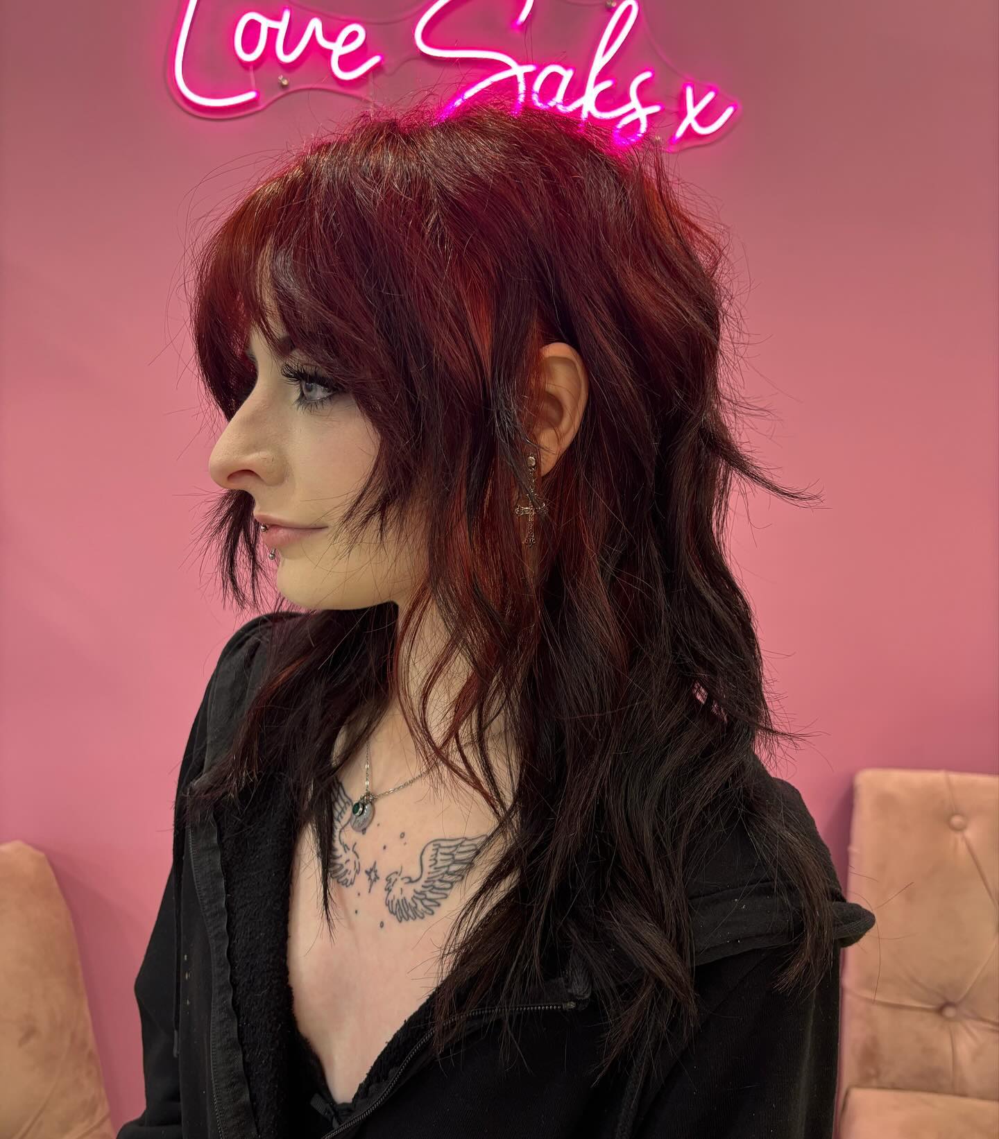 Deep Auburn Textured Wolf Cut with Subtle Highlights