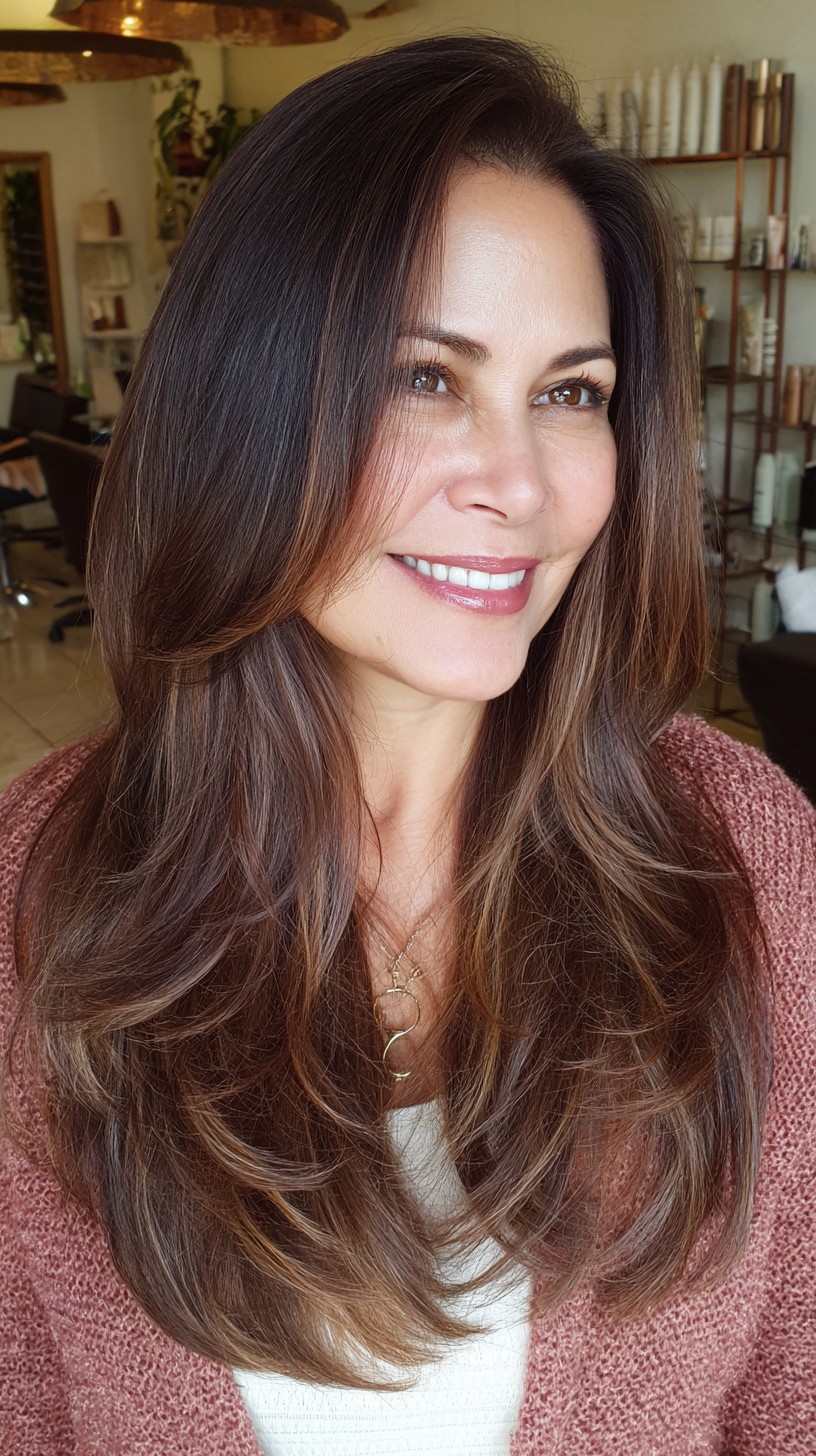 Deep Brunette Soft Waves with Gradual Layers