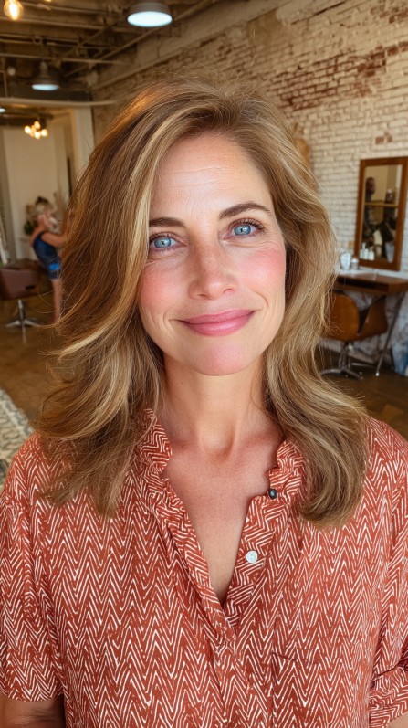 Effortless Mid-Length Tousled Waves for Mature Women