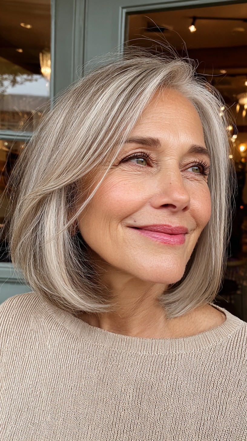Effortless Silver Lob with Face-Framing Layers