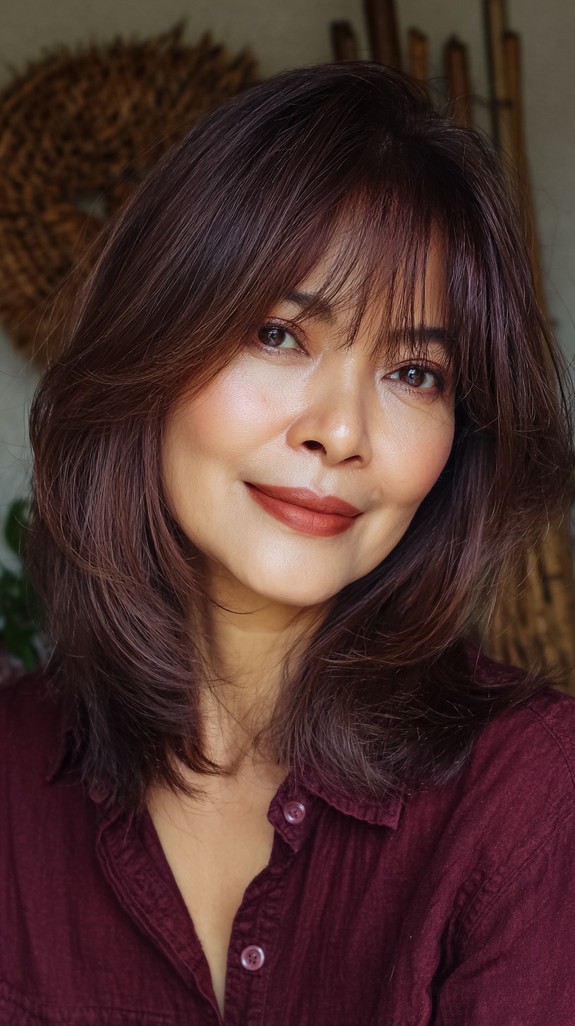 Effortlessly Chic Mocha Shag with Curtain Bangs