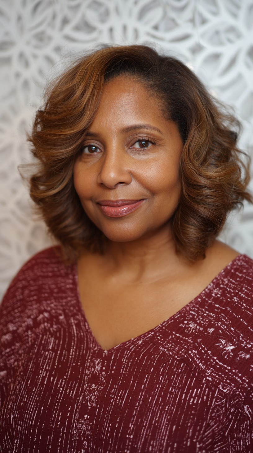 Elegant Auburn Waves with Sunkissed Highlights