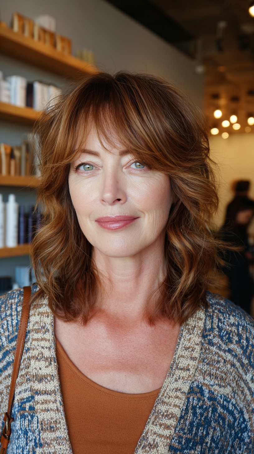 Elegant Cinnamon Waves with Seamless Bangs
