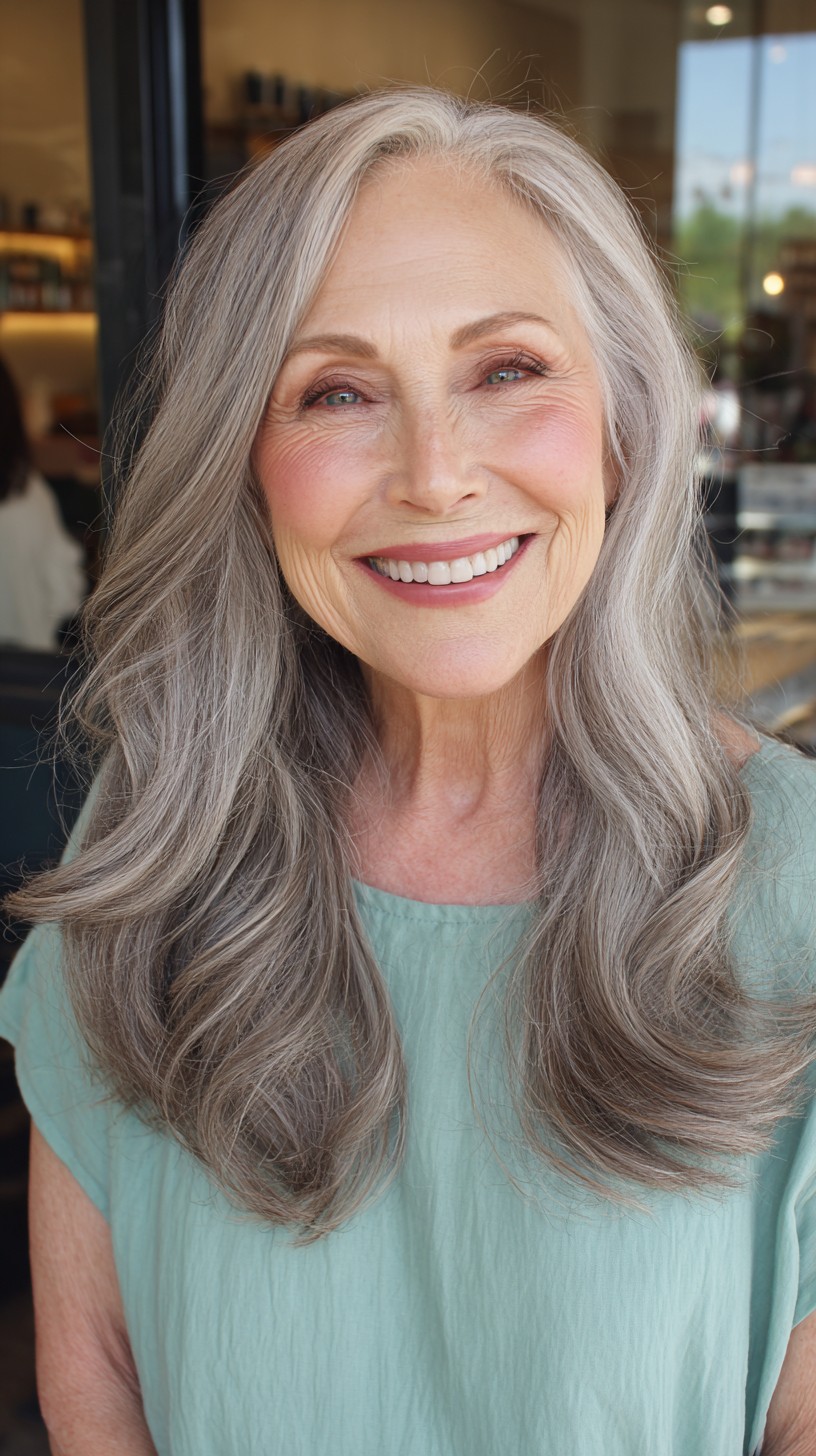 Elegant Naturally Grey Tresses with Loose Waves