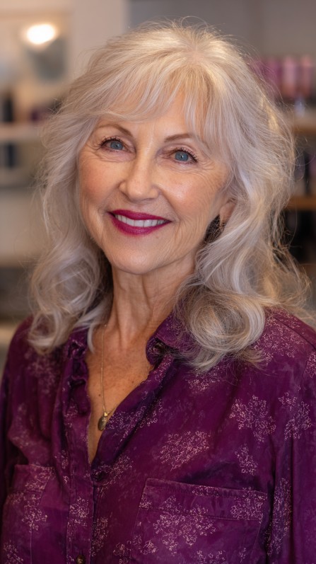 Elegant Silver Curls with Voluminous Layers