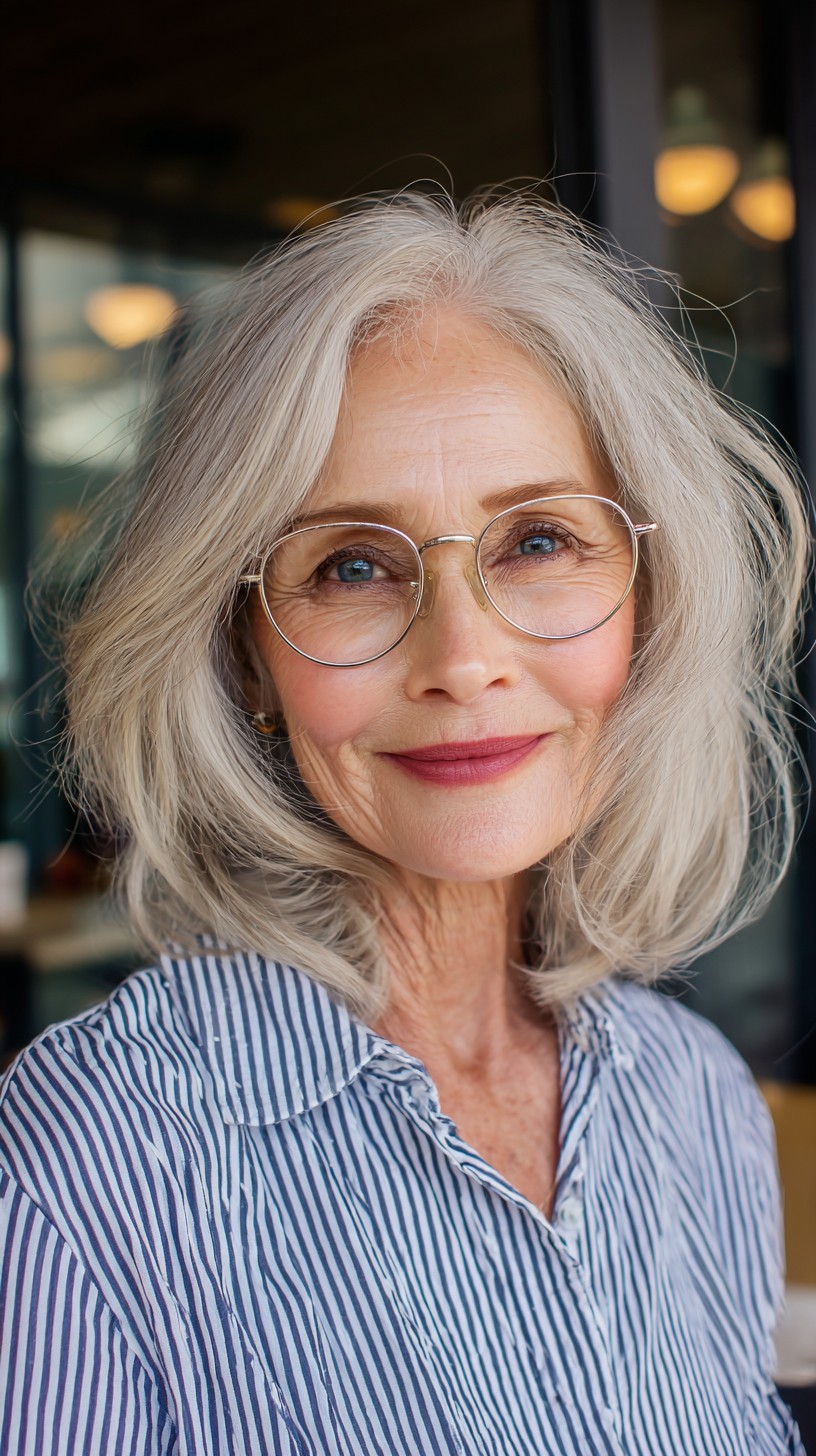 Elegant Silver Lob with Soft Waves