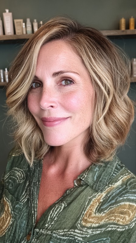 Elegant Tousled Lob with Subtle Dimensional Highlights