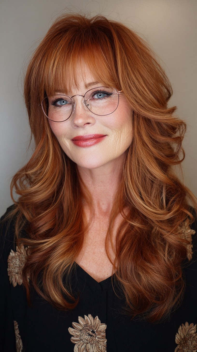 Flaming Copper Waves with Soft Side-Swept Bangs