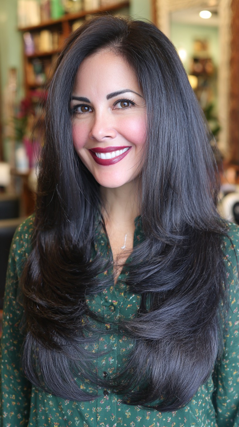 Flowing Midnight Layers with Soft Curls