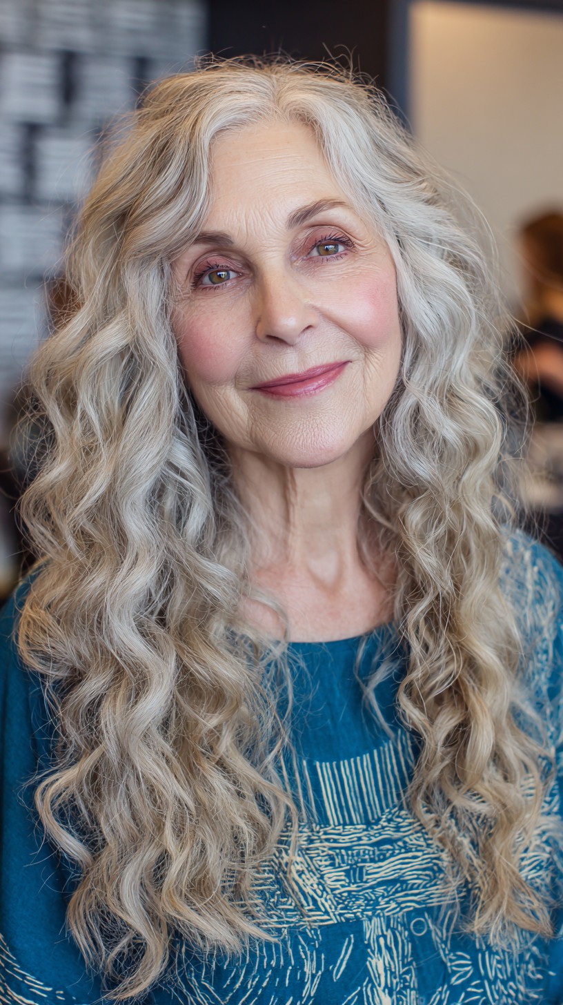 Flowing Silver Curls with Gentle Undulations
