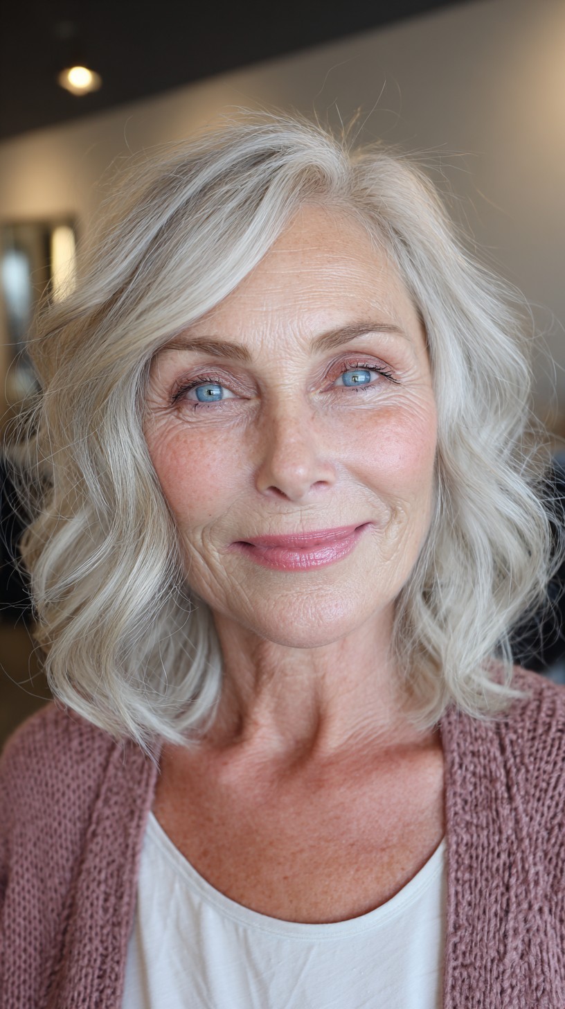 Flowing Silver Waves with Soft Textured Ends