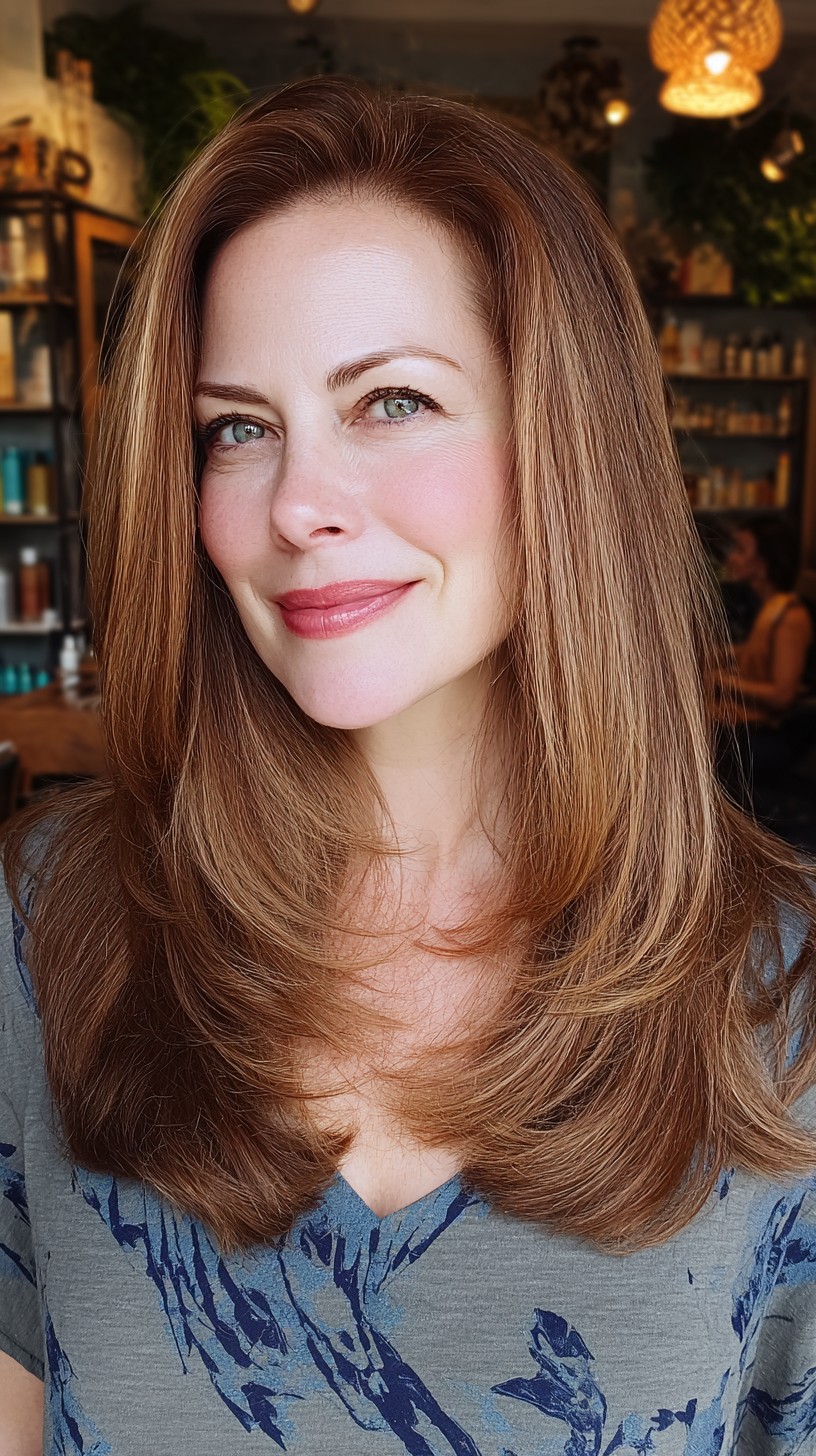 Glossy Auburn Feathered Layers