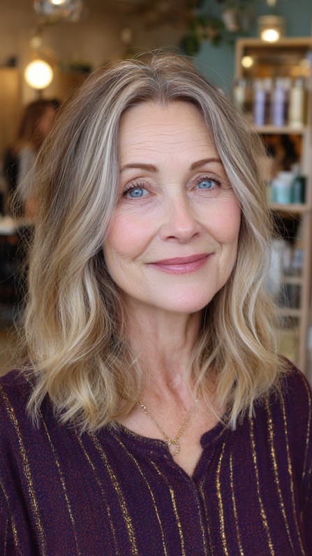 Graceful Dark Blonde Waves with Gentle Roots