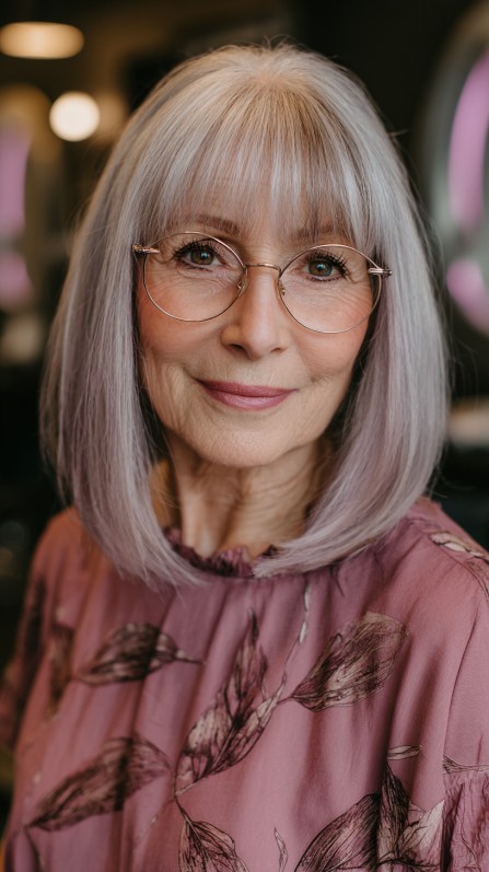 Graceful Silver Bob with Feathered Bangs