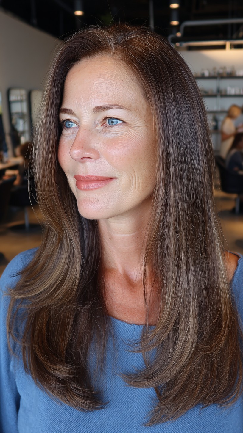 Graceful Soft Chestnut Waves with Natural Highlights