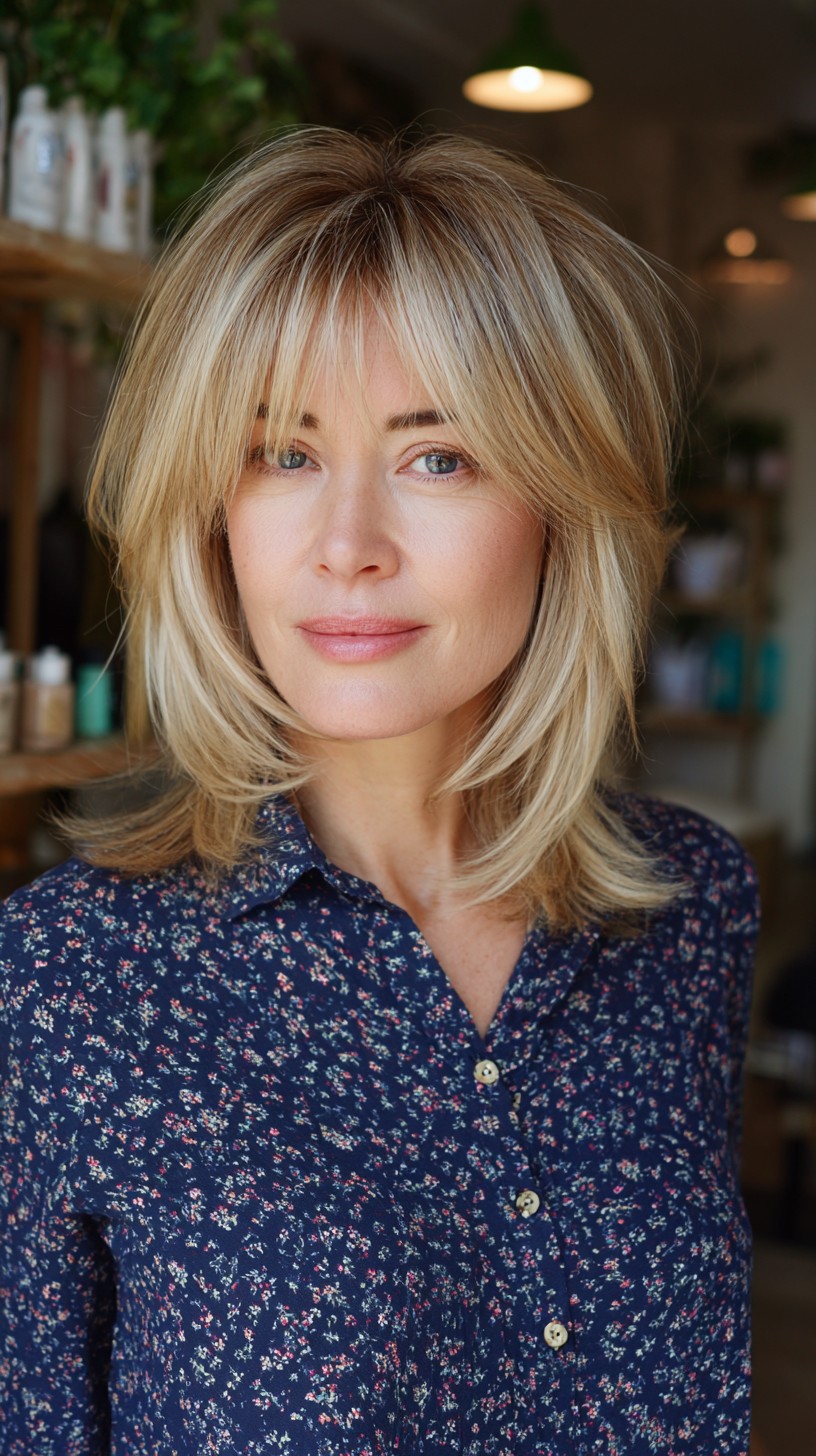 Layered Blonde Bob with Curtain Bangs