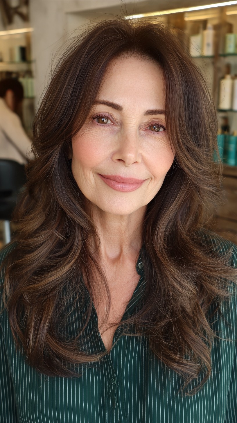 Layered Chestnut Waves for a Graceful Appeal