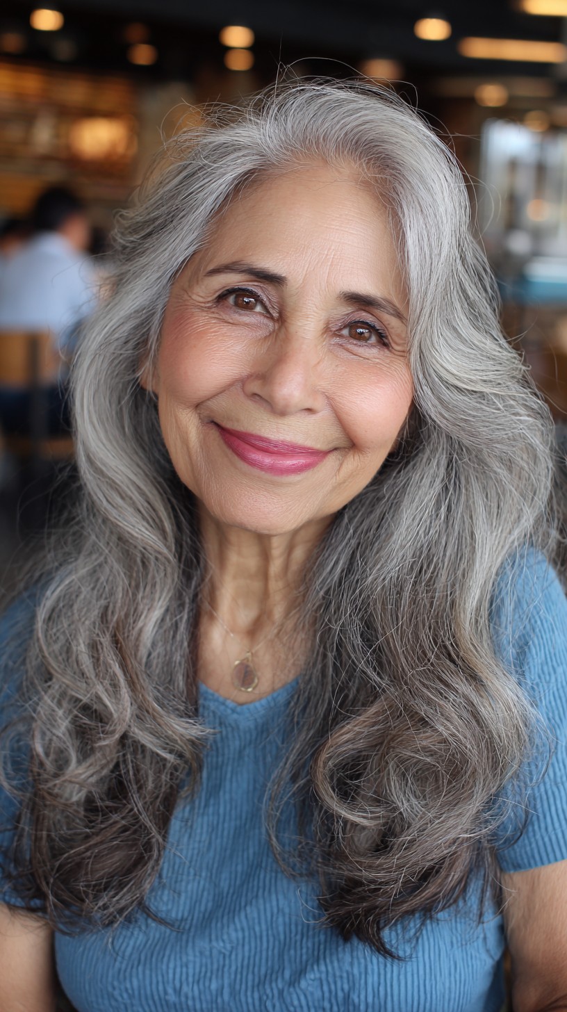 Long Textured Silver Waves with Gentle Layers