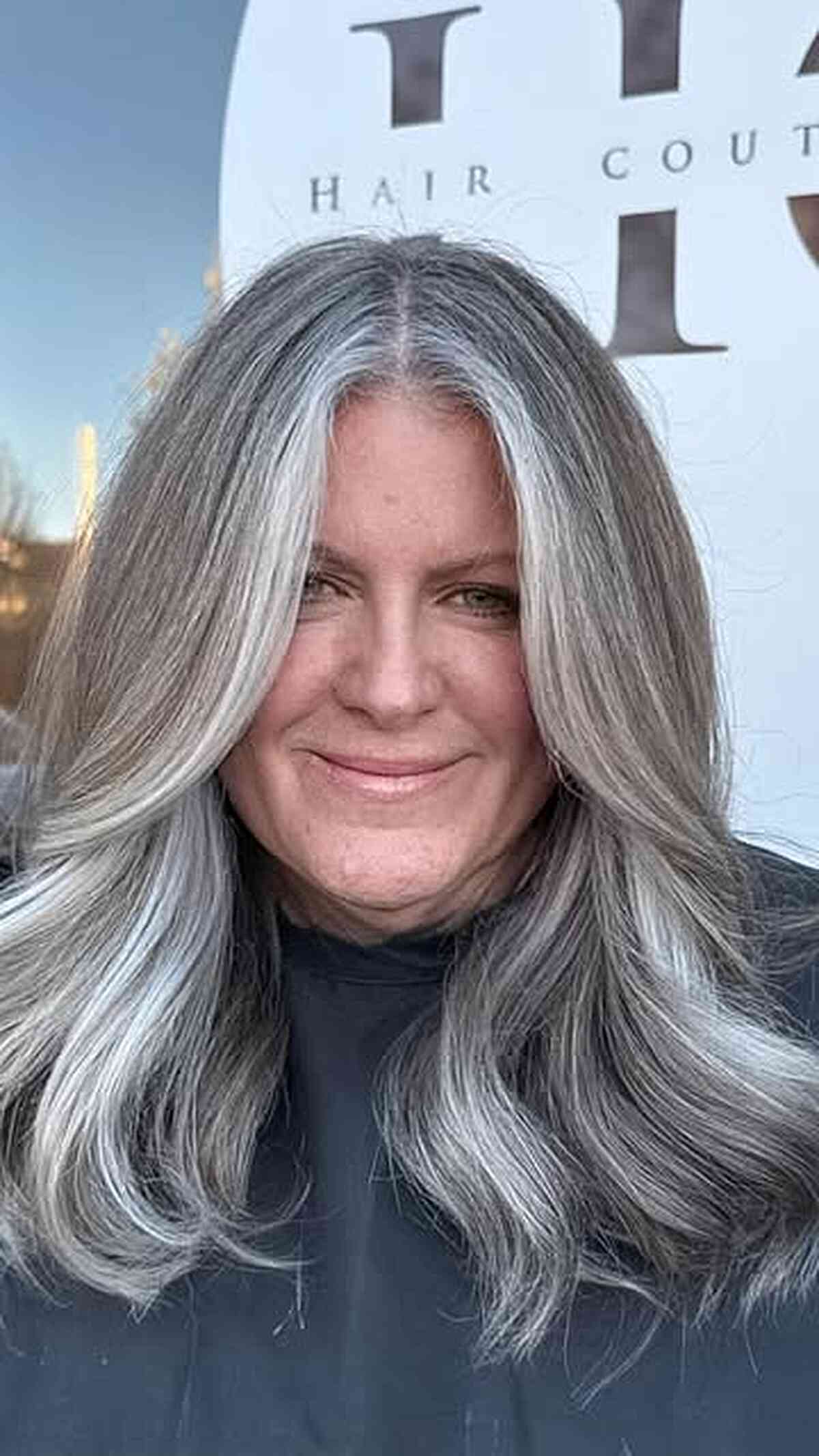 Medium Layered Salt and Pepper Hair