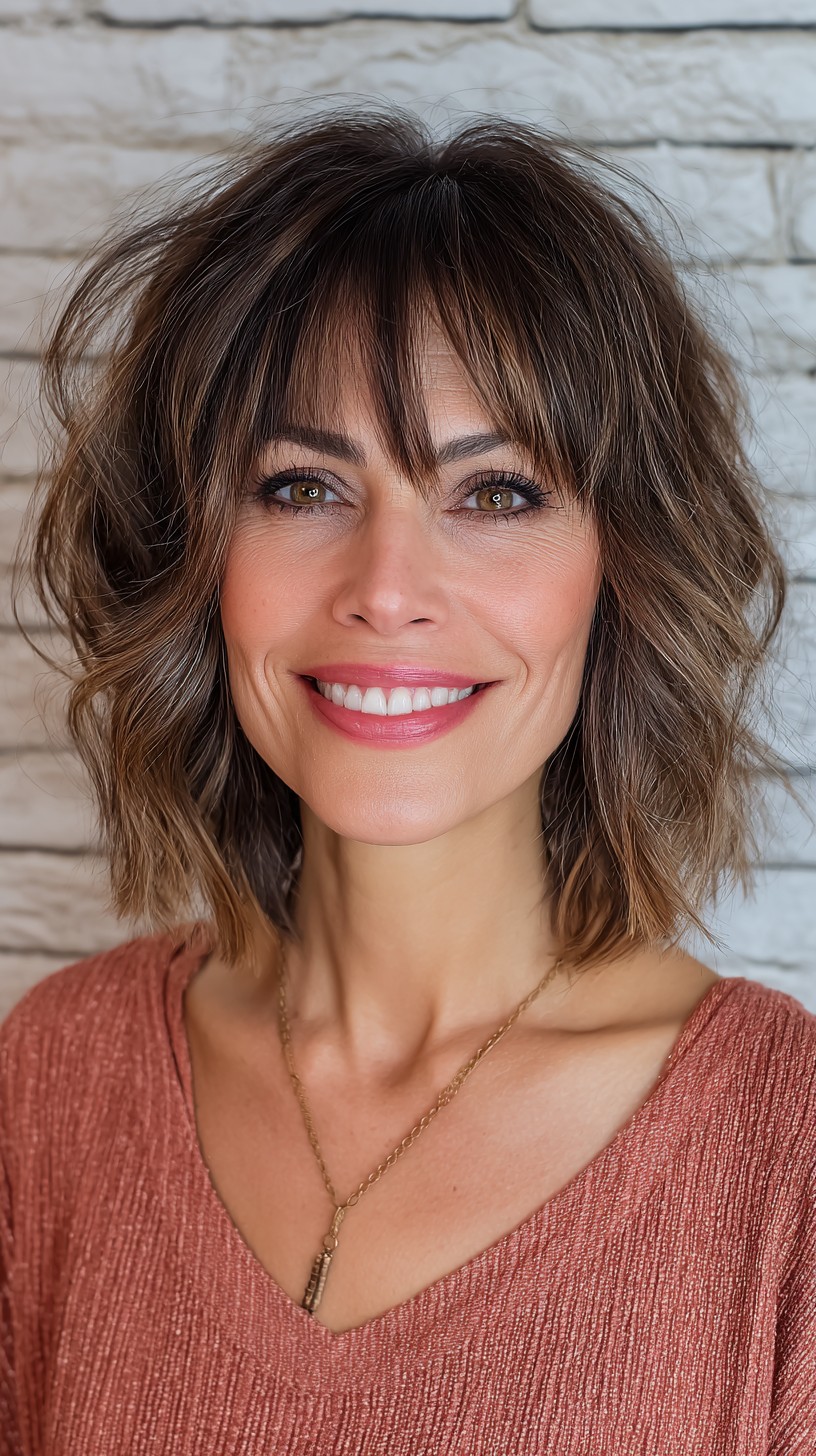Messy Brunette Bob with Soft Highlights